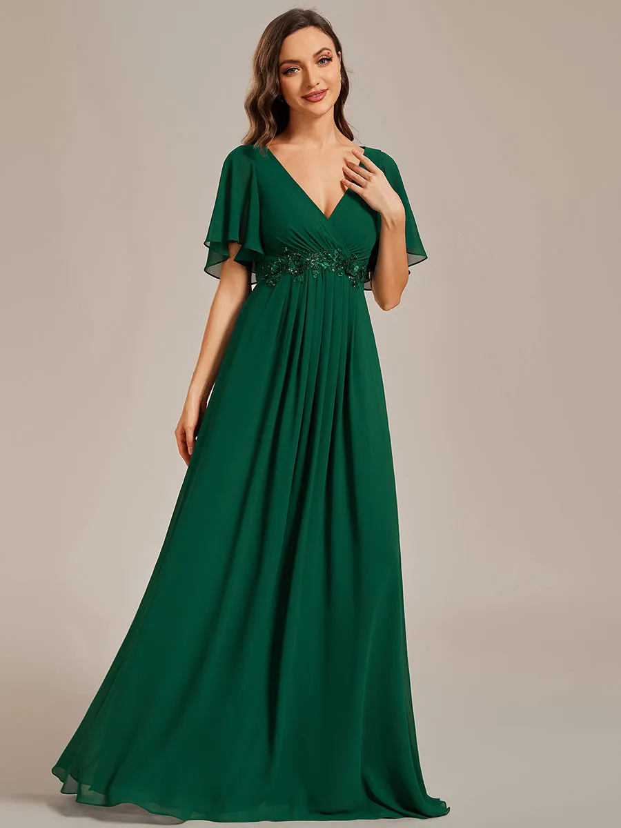 Bridesmaid Gown with V Neck Lace Applique