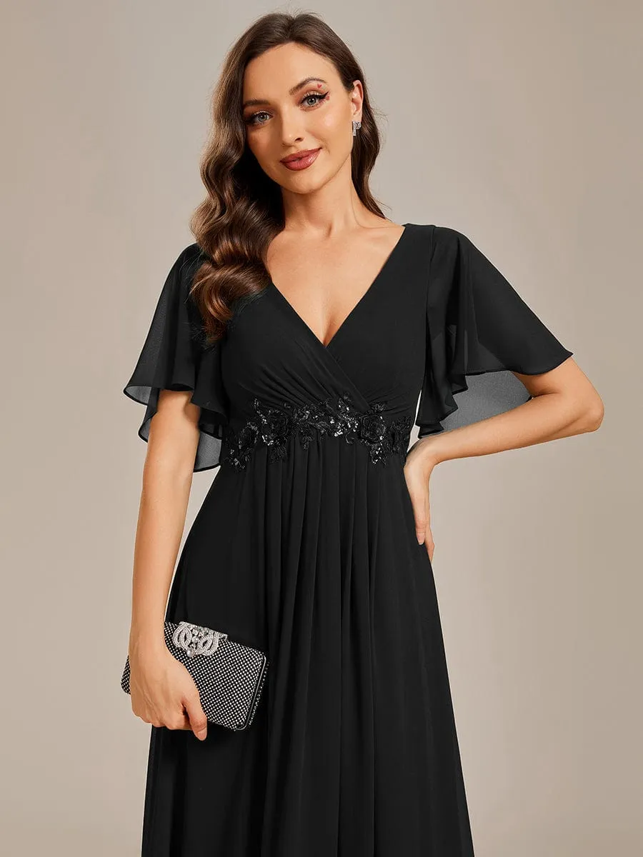 Bridesmaid Gown with V Neck Lace Applique