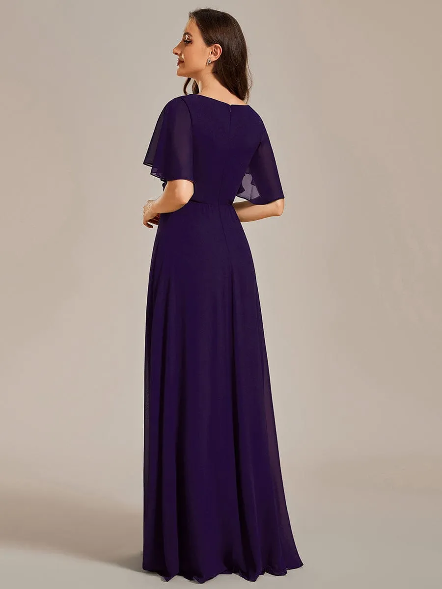 Bridesmaid Gown with V Neck Lace Applique