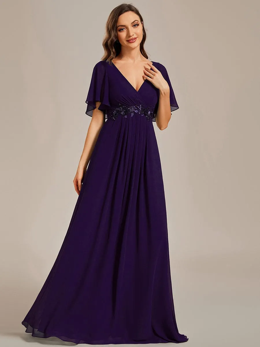 Bridesmaid Gown with V Neck Lace Applique