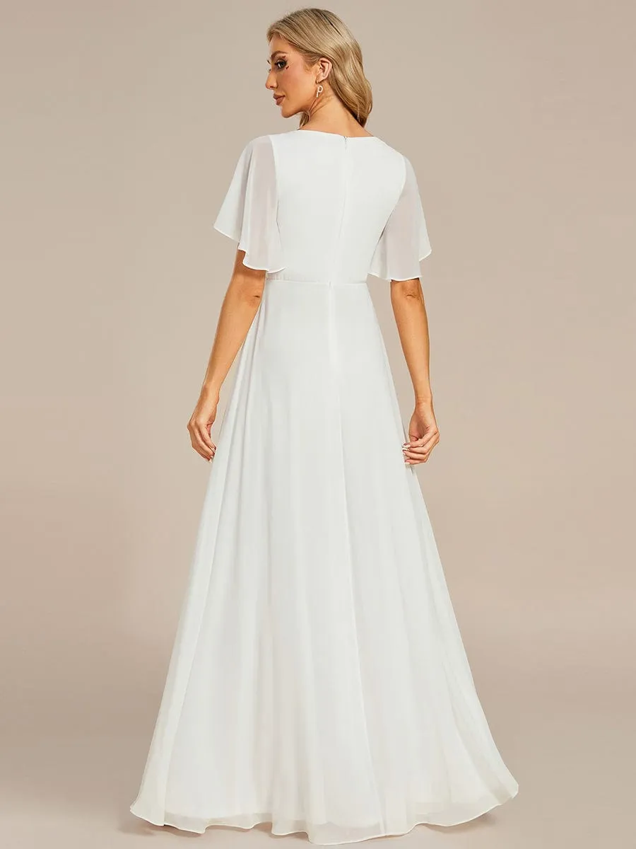 Bridesmaid Gown with V Neck Lace Applique