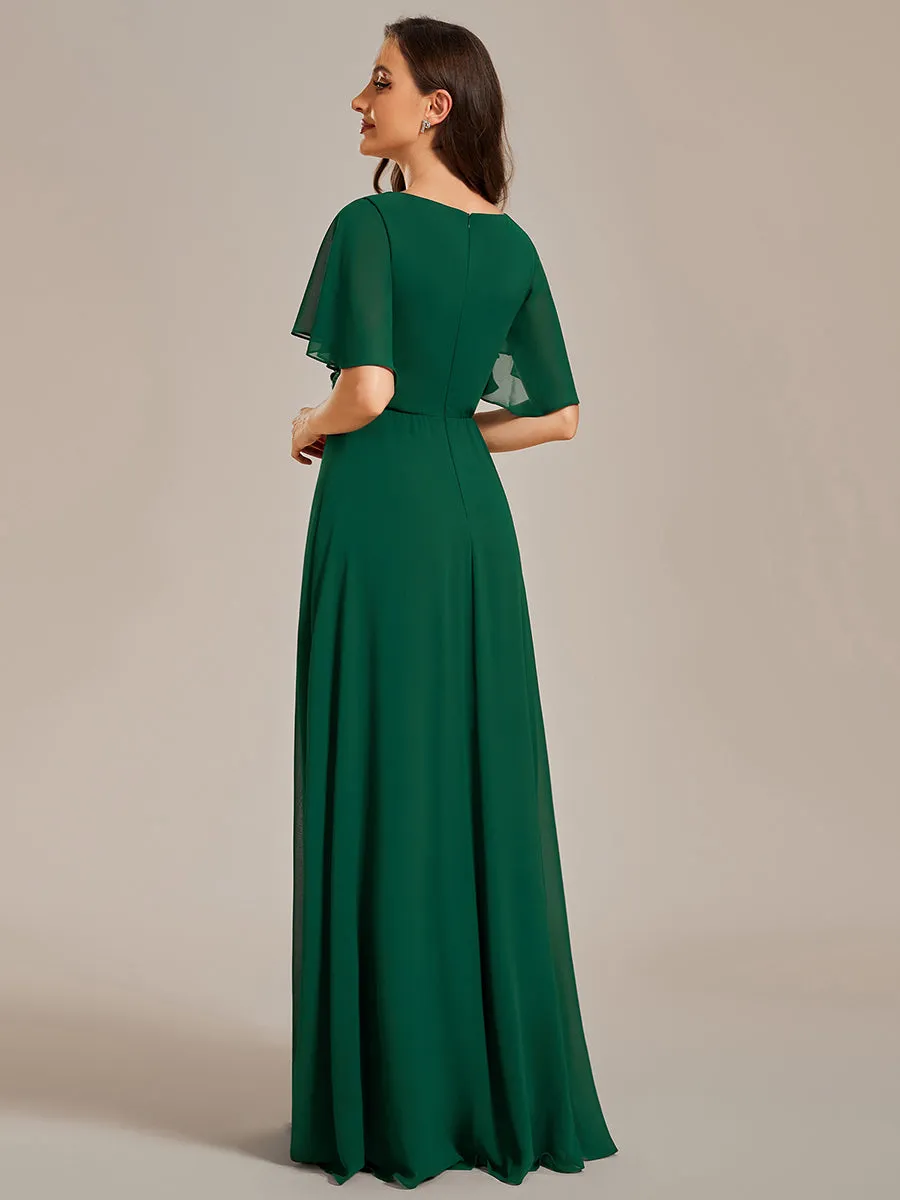 Bridesmaid Gown with V Neck Lace Applique