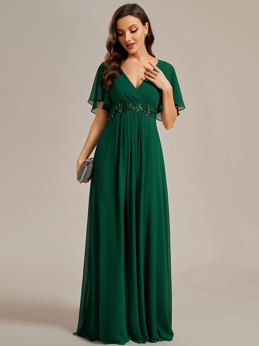Bridesmaid Gown with V Neck Lace Applique