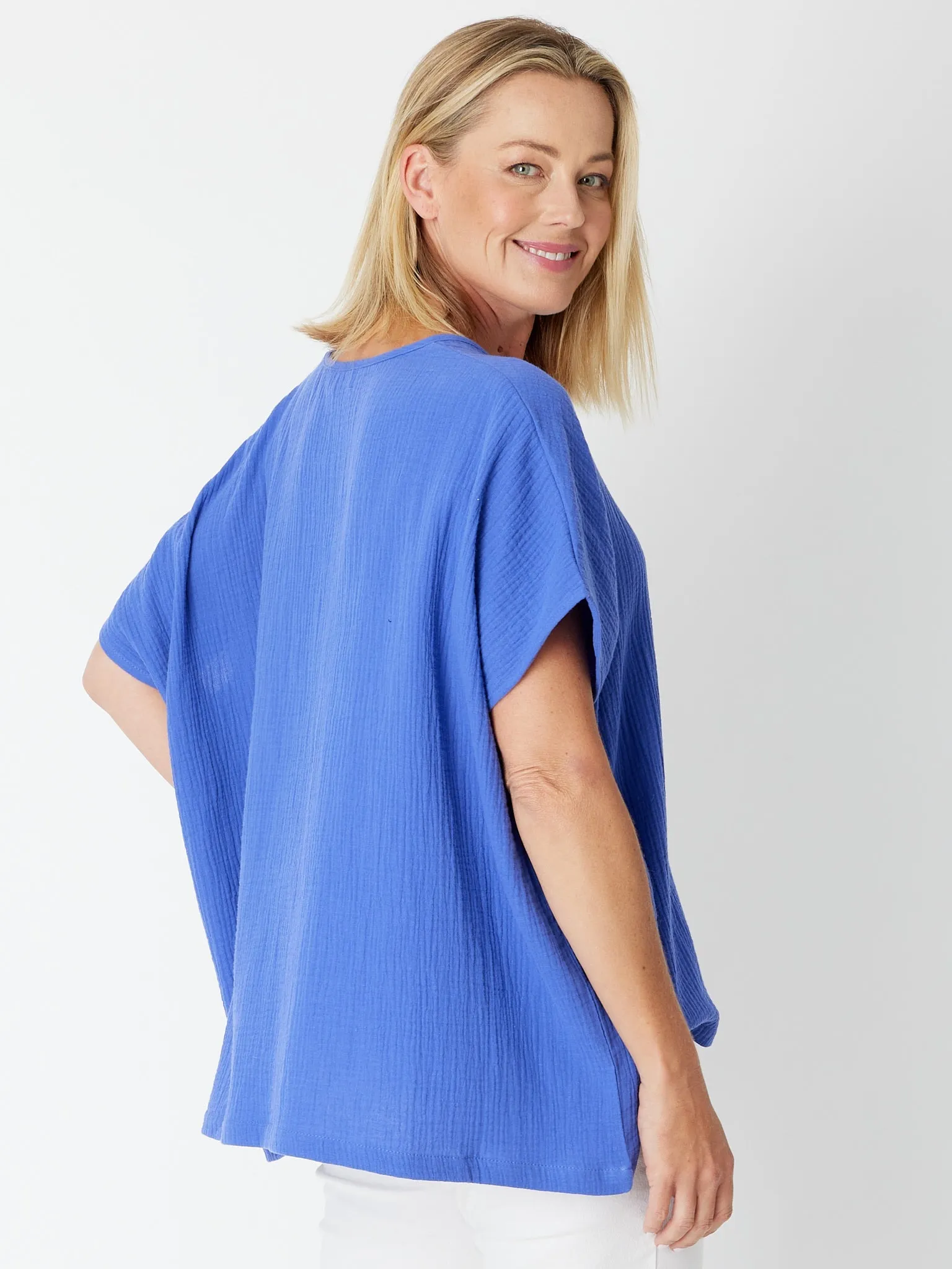 Bubble Cotton Kimono Top - Wedgewood - 29381