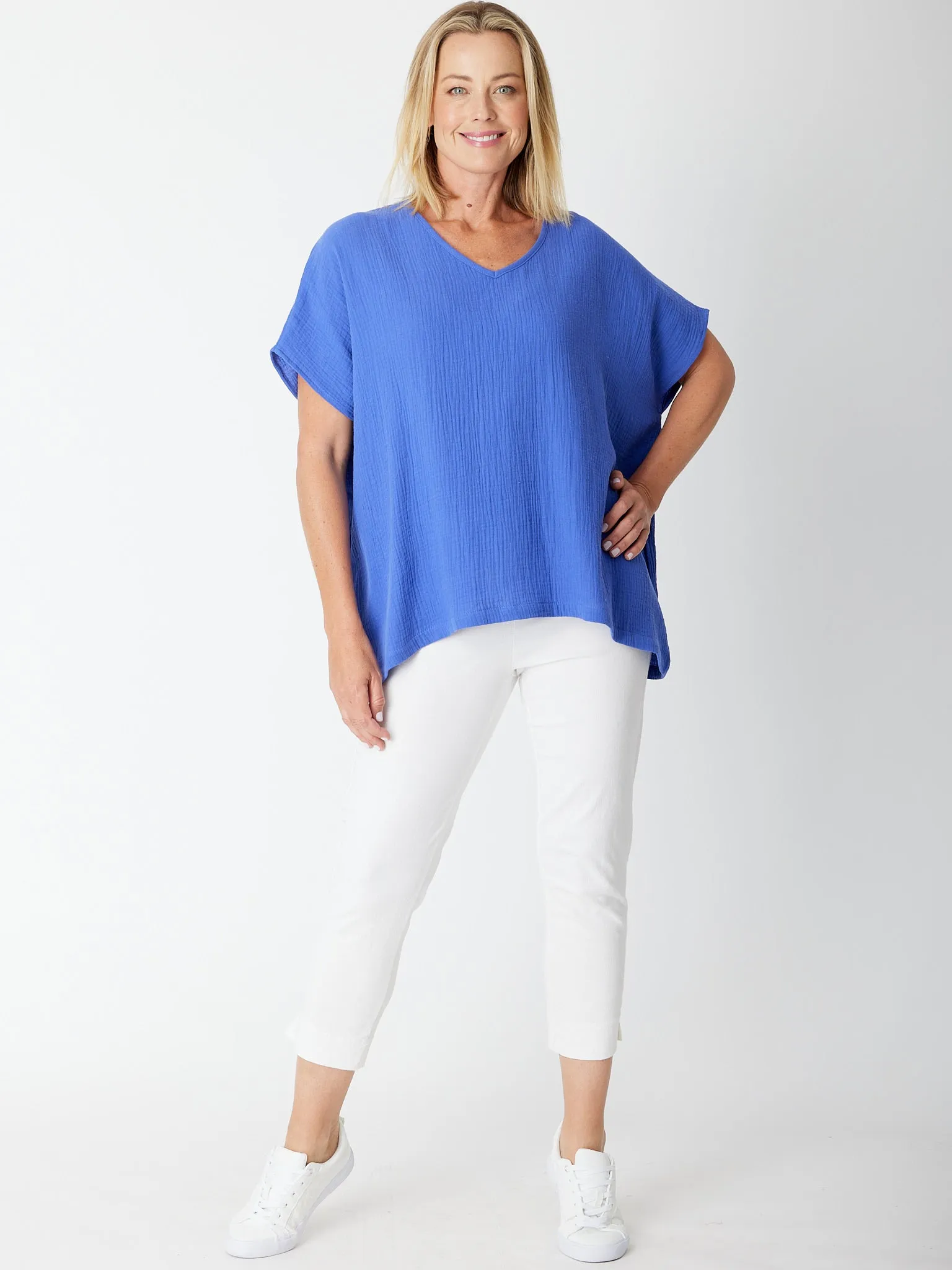 Bubble Cotton Kimono Top - Wedgewood - 29381