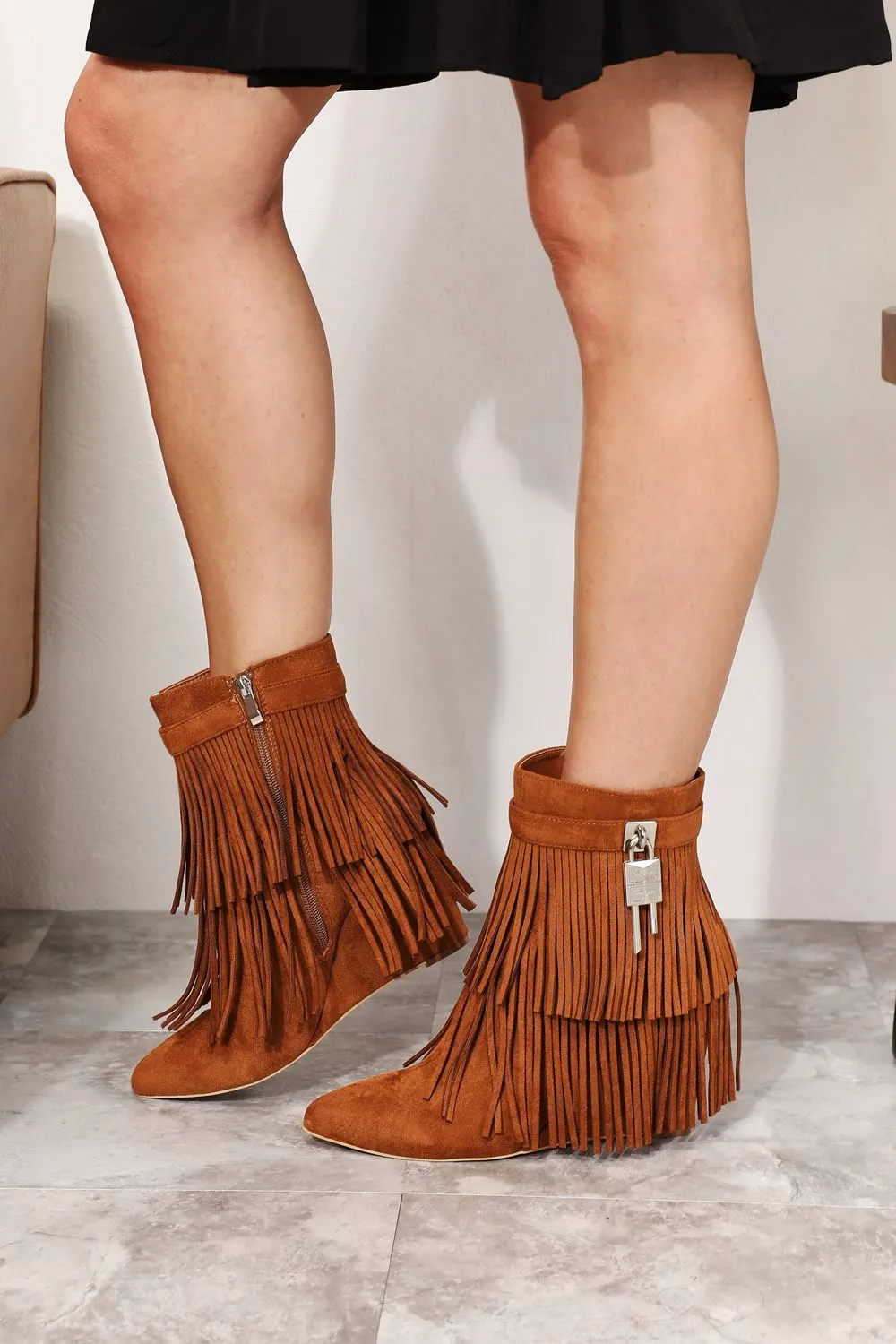 Candace Tassel Wedge Heel Ankle Booties