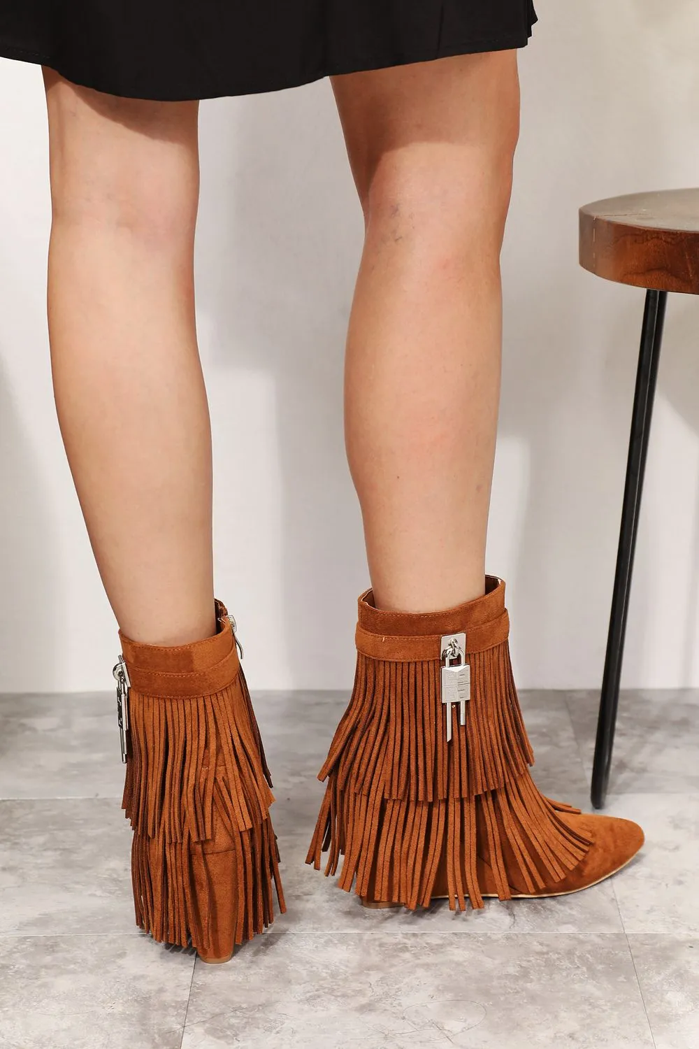 Candace Tassel Wedge Heel Ankle Booties