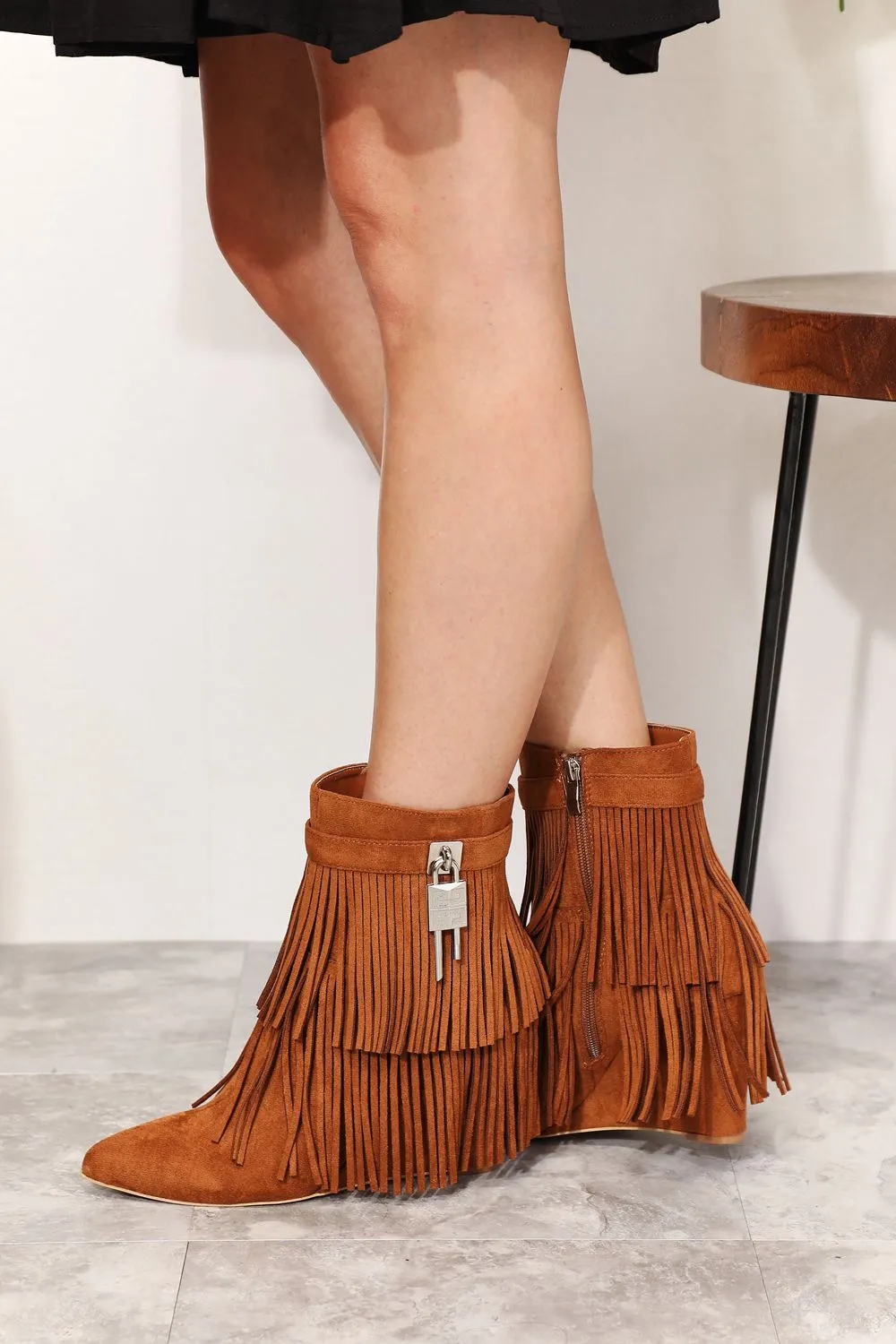 Candace Tassel Wedge Heel Ankle Booties