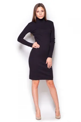 Chic Ribbed Cotton Turtleneck Midi Dress - Essential Cold Weather Fashion