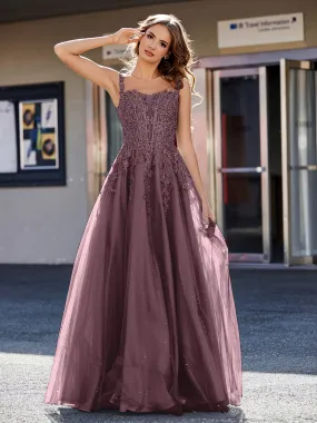 Corset Bodice A Line Tulle Gown Cabernet