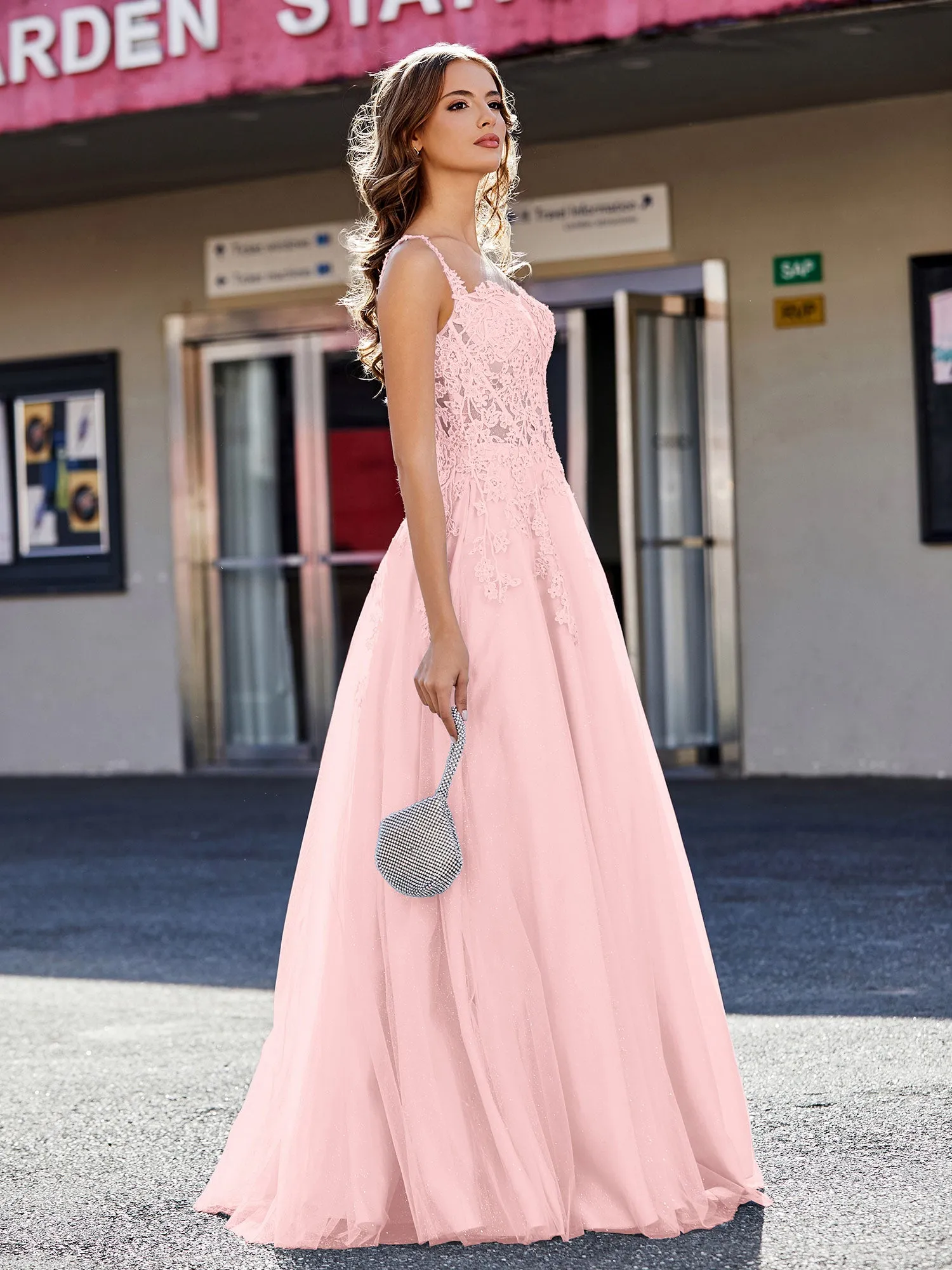 Corset Bodice A Line Tulle Gown Dusty Rose
