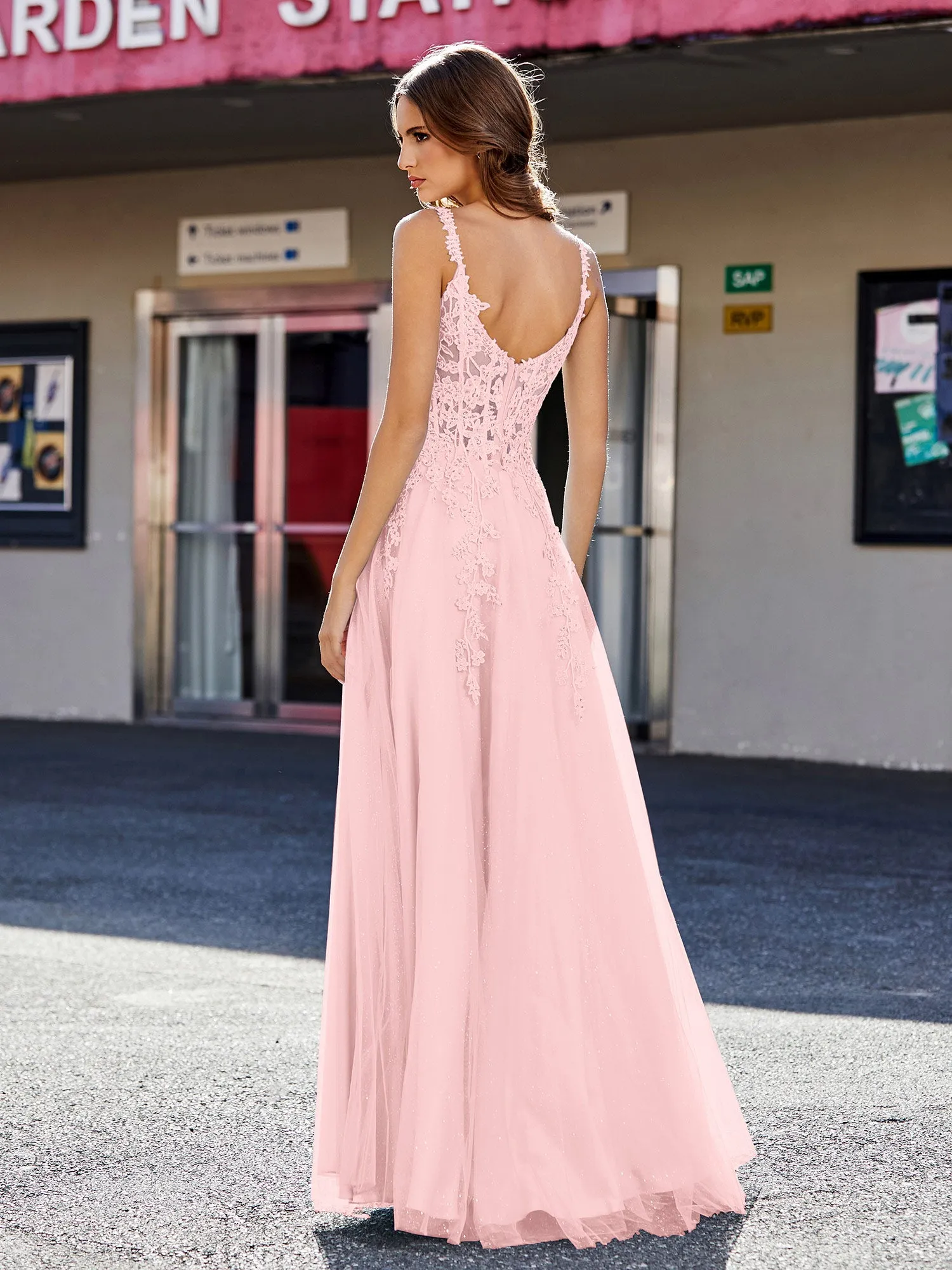 Corset Bodice A Line Tulle Gown Dusty Rose