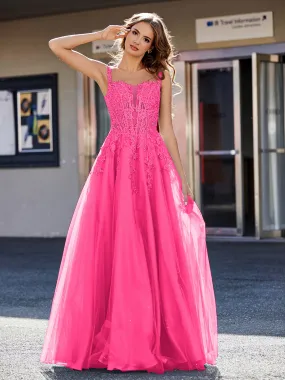 Corset Bodice A Line Tulle Gown Fuchsia