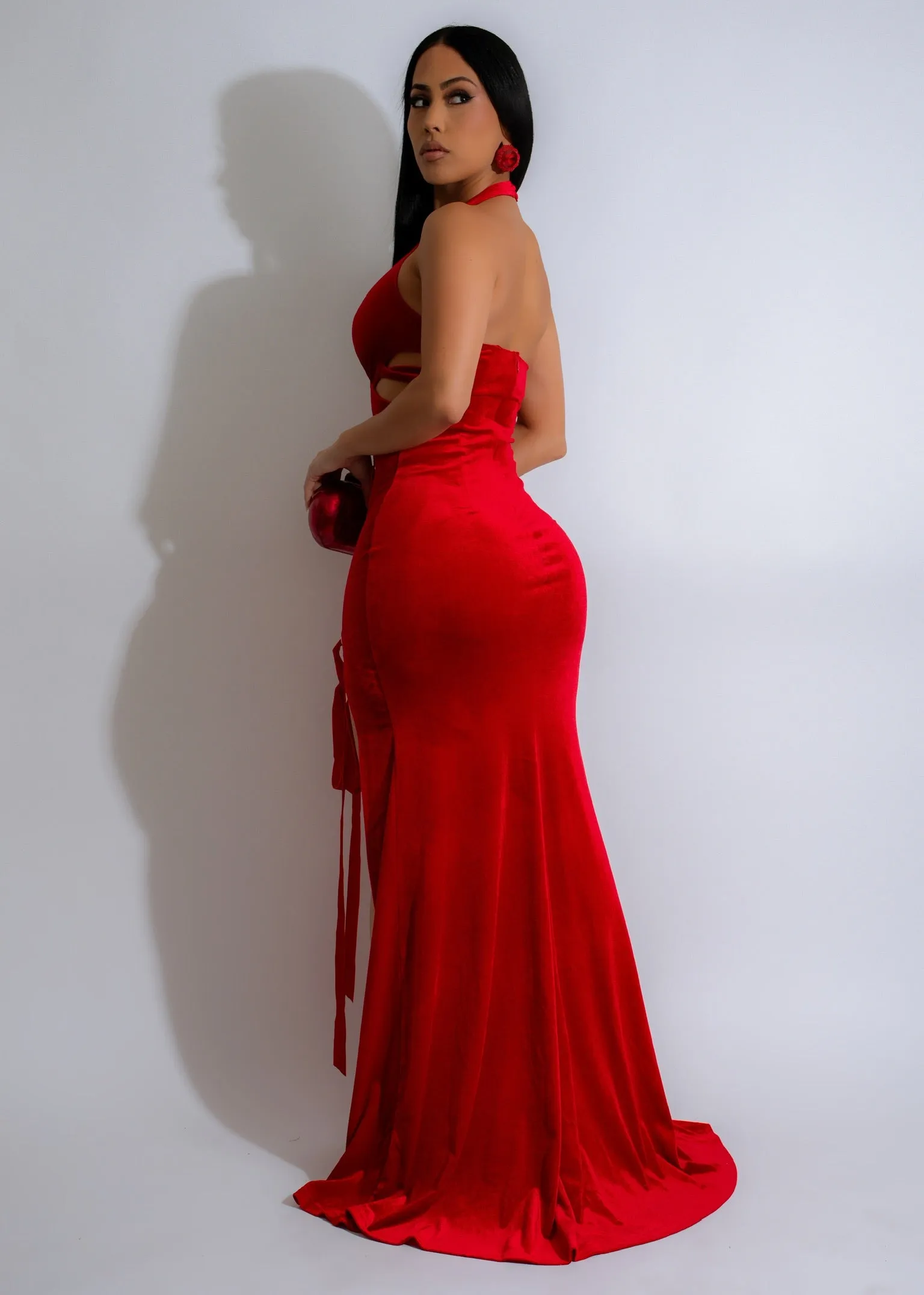 Crimson Shadow Velvet Maxi Dress Red