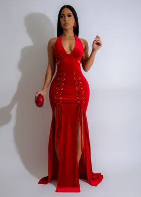 Crimson Shadow Velvet Maxi Dress Red