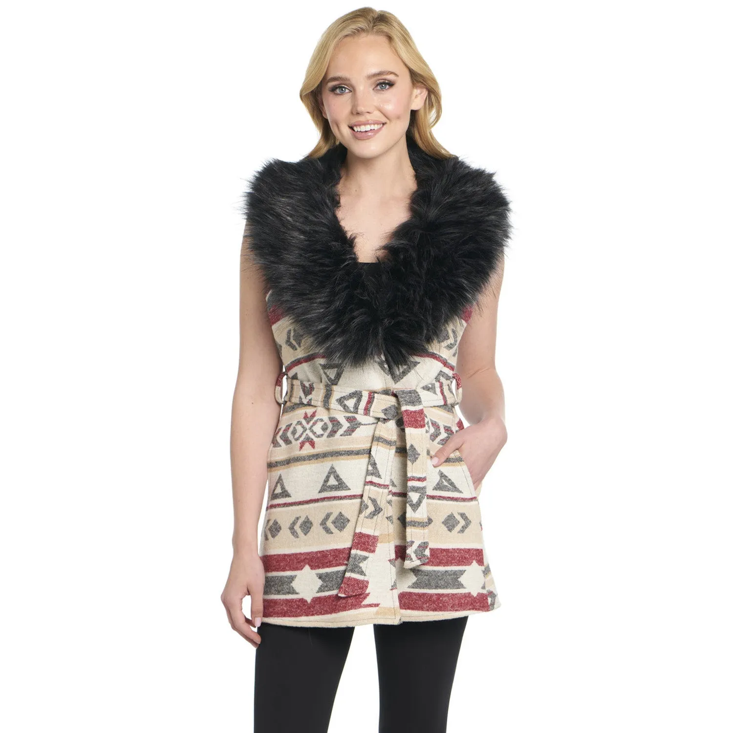 Cripple Creek Womens Navajo Blanket Desert Lights 100% Polyester Faux Fur Vest 3XL