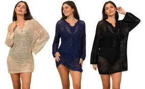 CU-BP66 - Wholesale Women’s Long Sleeve Lace Front Crochet-Style Cover-Up