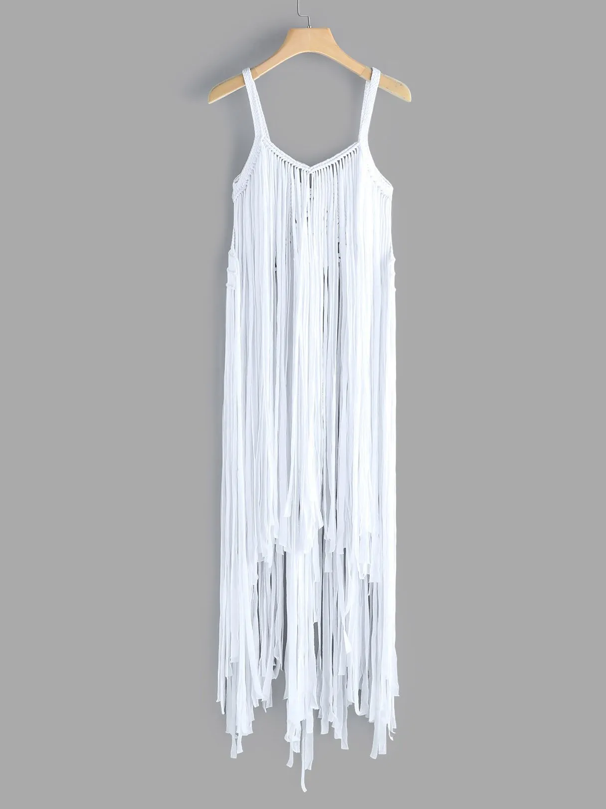Custom V-Neck Plain Tassel Sleeveless Tassel Hem White Cover Ups Swimwear