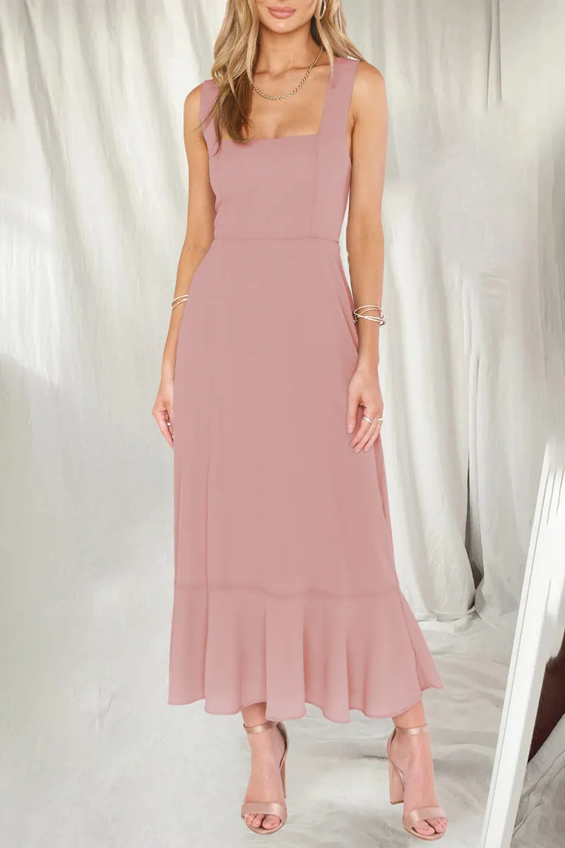 Elegant Simplicity Solid Slit Solid Color Square Collar A Line Dresses(10 Colors)