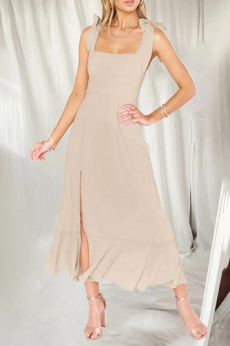 Elegant Simplicity Solid Slit Solid Color Square Collar A Line Dresses(10 Colors)
