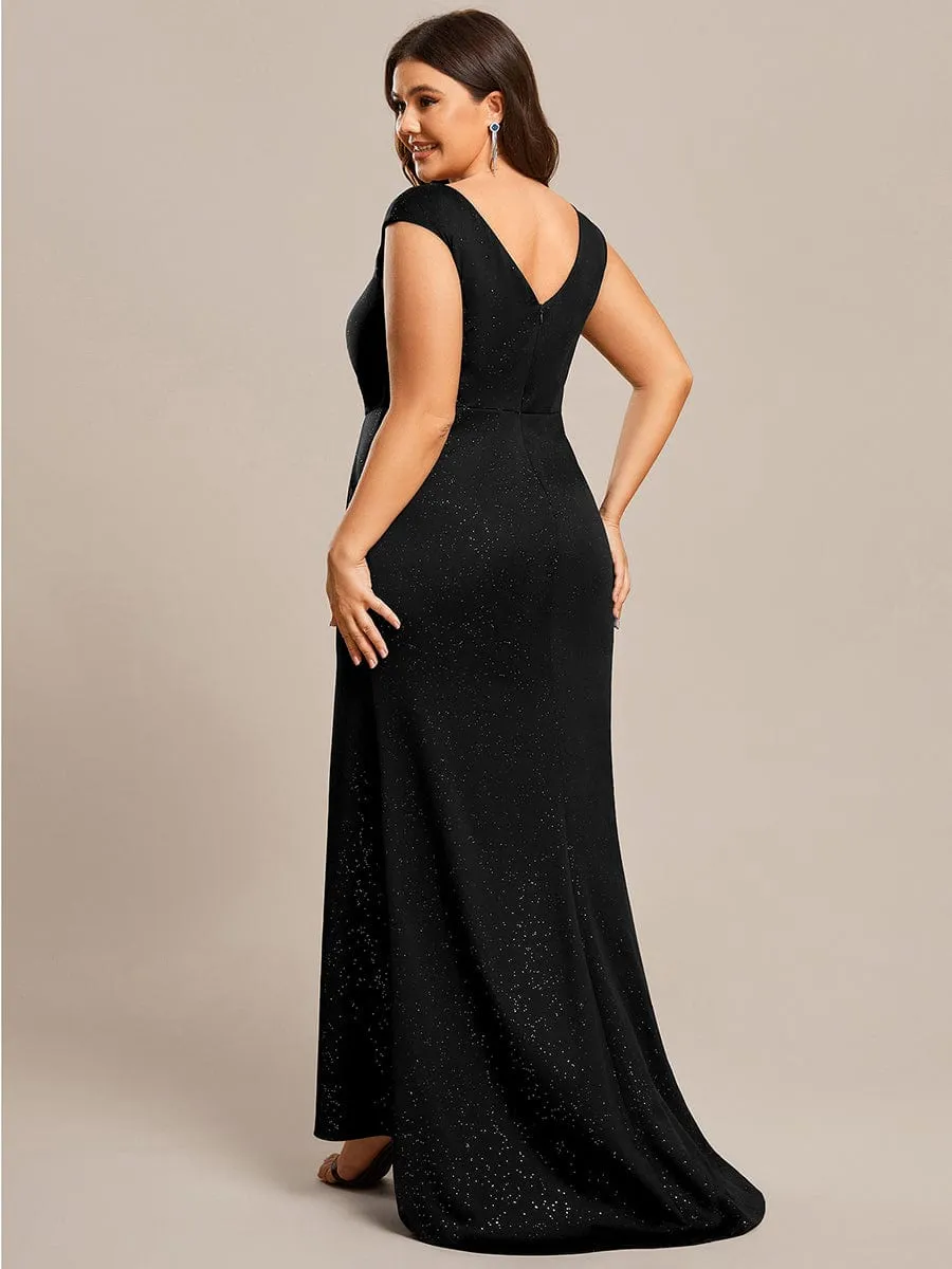 Elegant V-neck Mermaid Wedding Mother Dress with Front Slit