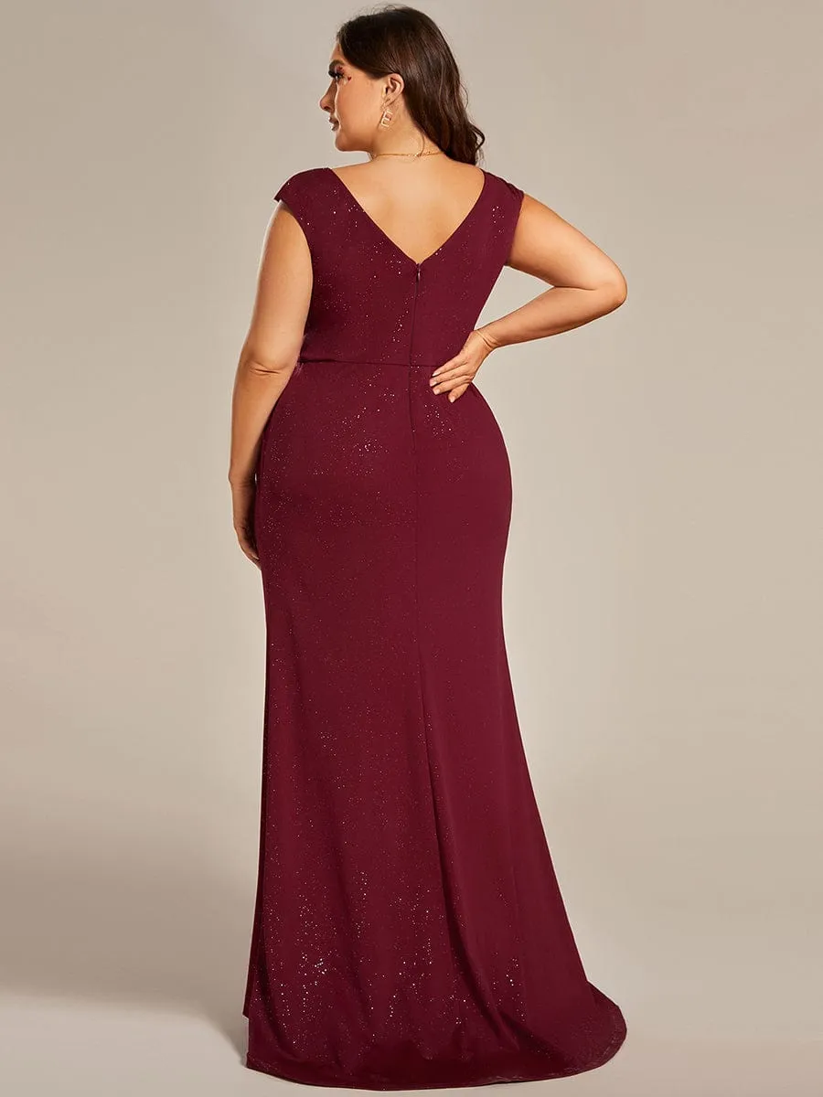 Elegant V-neck Mermaid Wedding Mother Dress with Front Slit