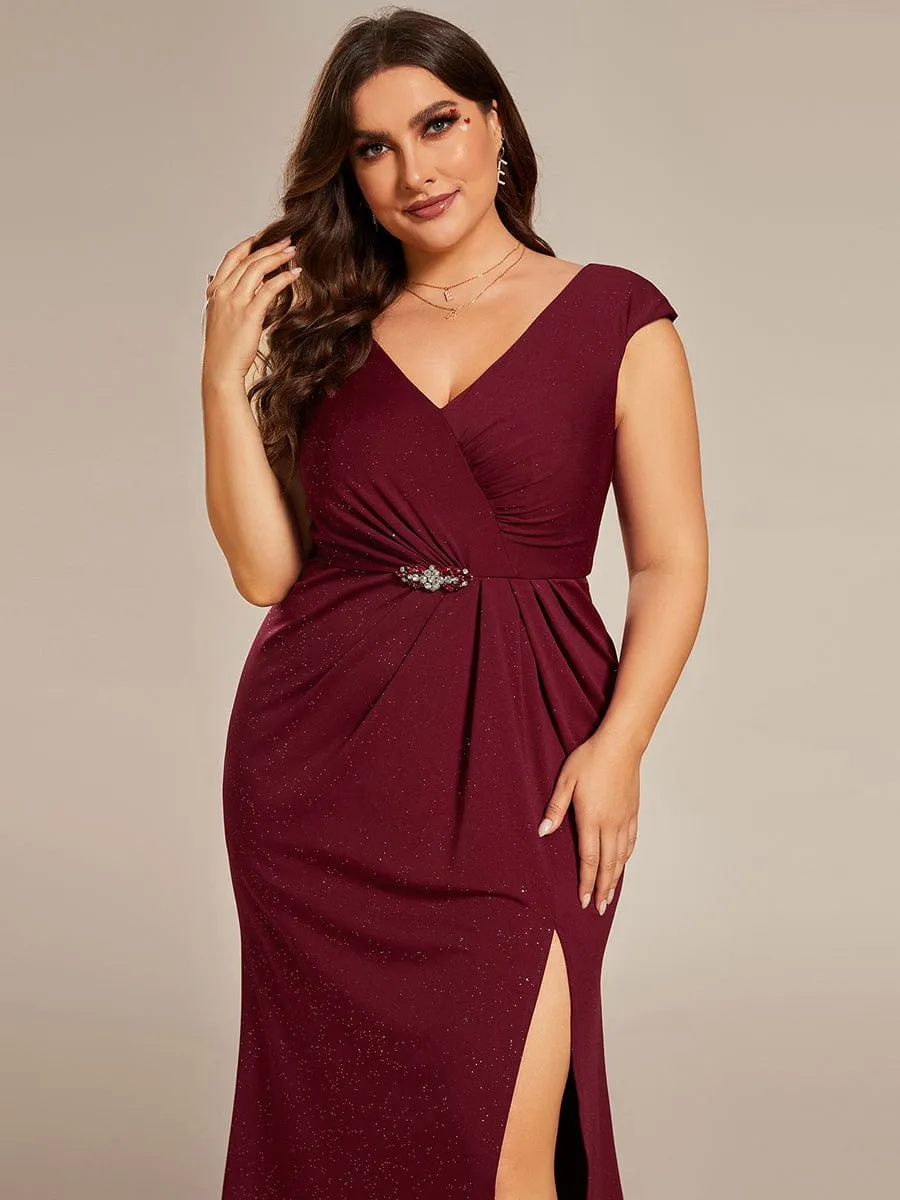 Elegant V-neck Mermaid Wedding Mother Dress with Front Slit