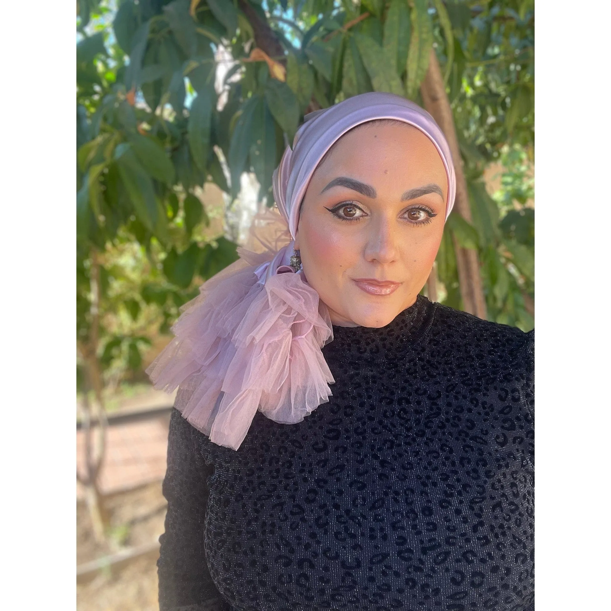 Evening Headscarf w/ Tulle, Rinati Lakel - Cool Tone Pink/Mauve