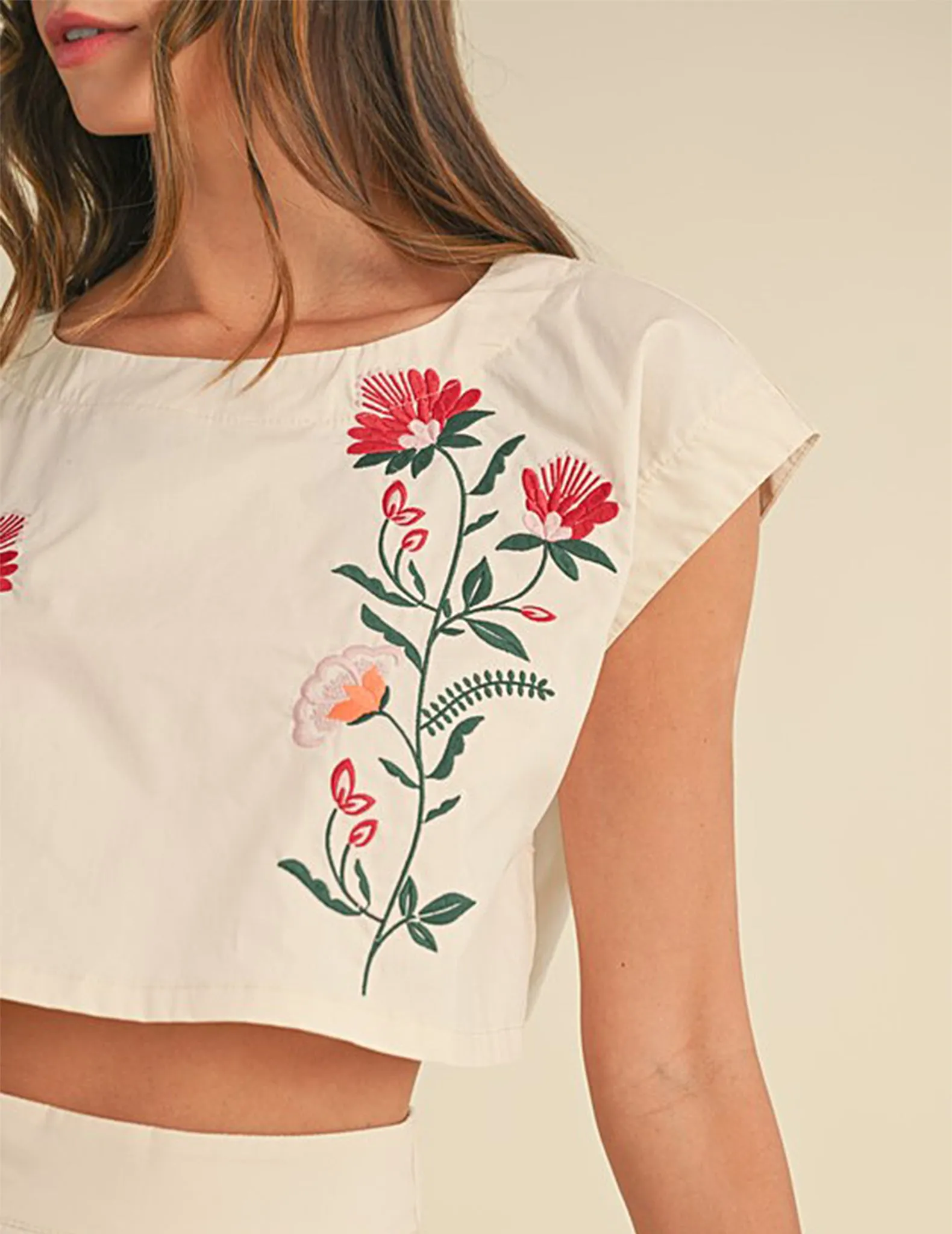 Fiona Floral Embroidered Boxy Crop Top