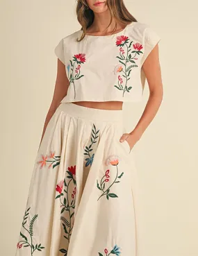 Fiona Floral Embroidered Boxy Crop Top