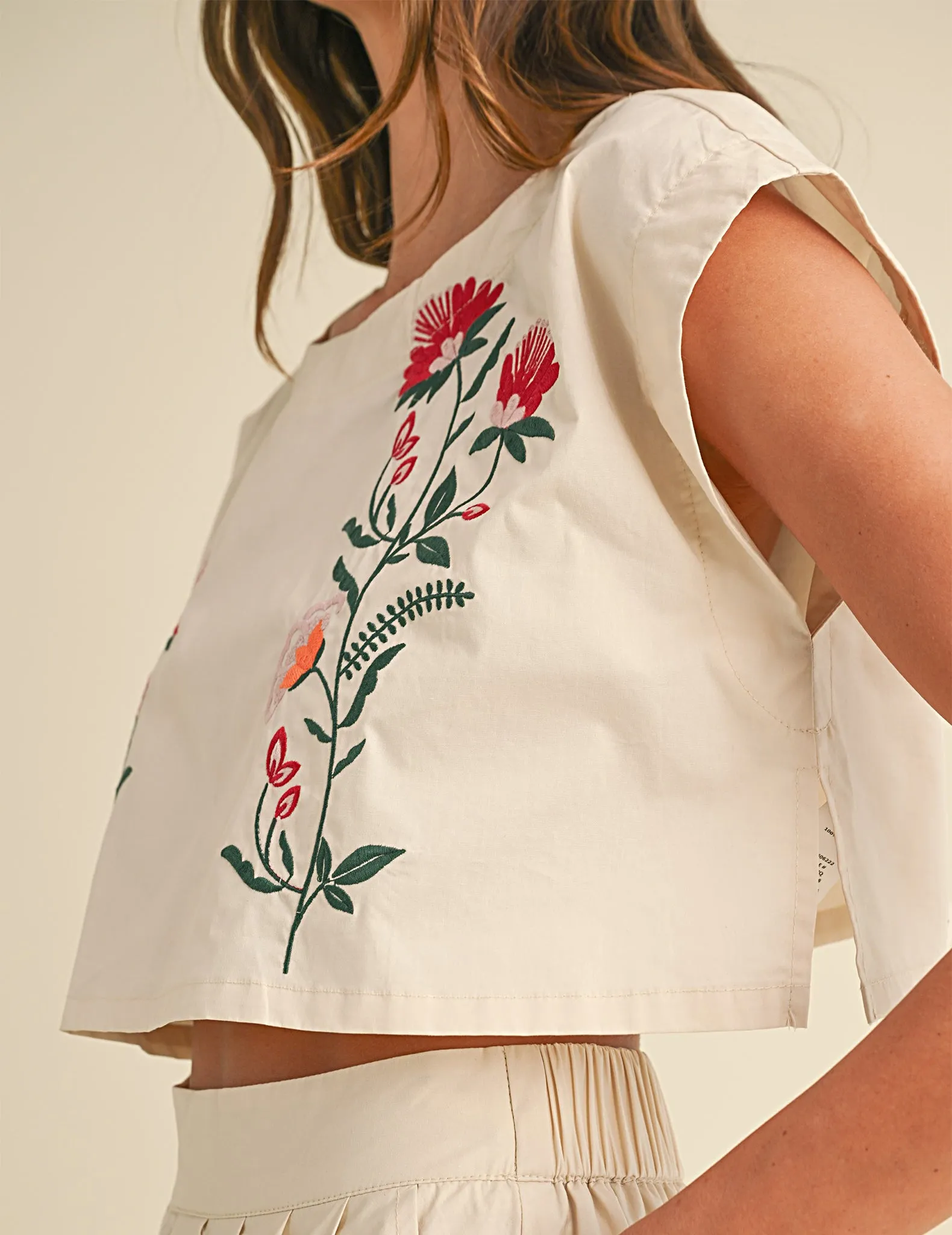 Fiona Floral Embroidered Boxy Crop Top