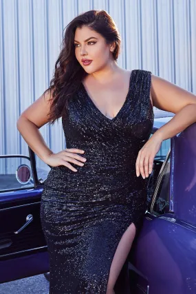 Fitted Trumpet Curvy Sequin Plus Size Fitted V-neck Tank Straps Long Prom & Ball Dress CDCH198C
