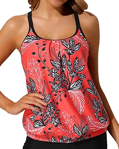 Flattering Blouson Tankini Women's Loose Fit Swimwear Top with No Bottom
