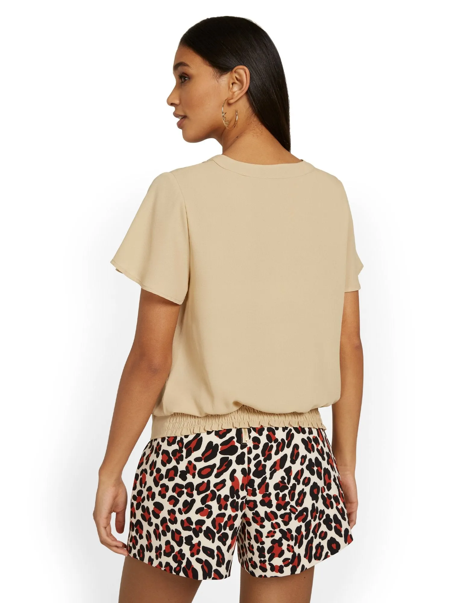 Flutter-Sleeve Banded Blouse