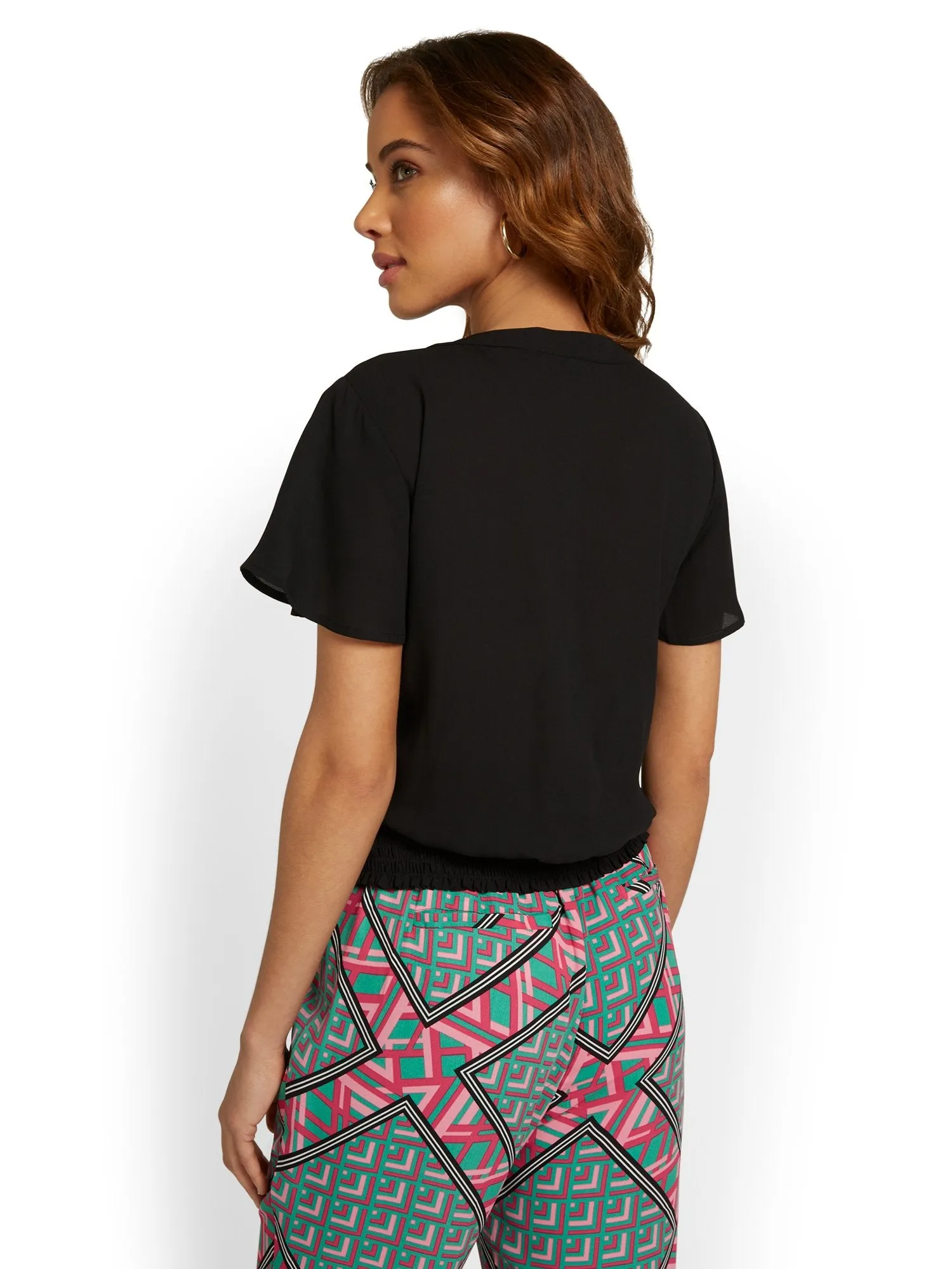 Flutter-Sleeve Banded Blouse
