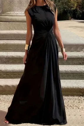 Flytonn- Elegant Simplicity Solid Fold O Neck Vest Dresses