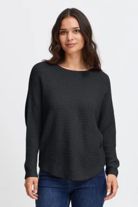 Fransa Batwing Ribbed Jumper Phantom Grey
