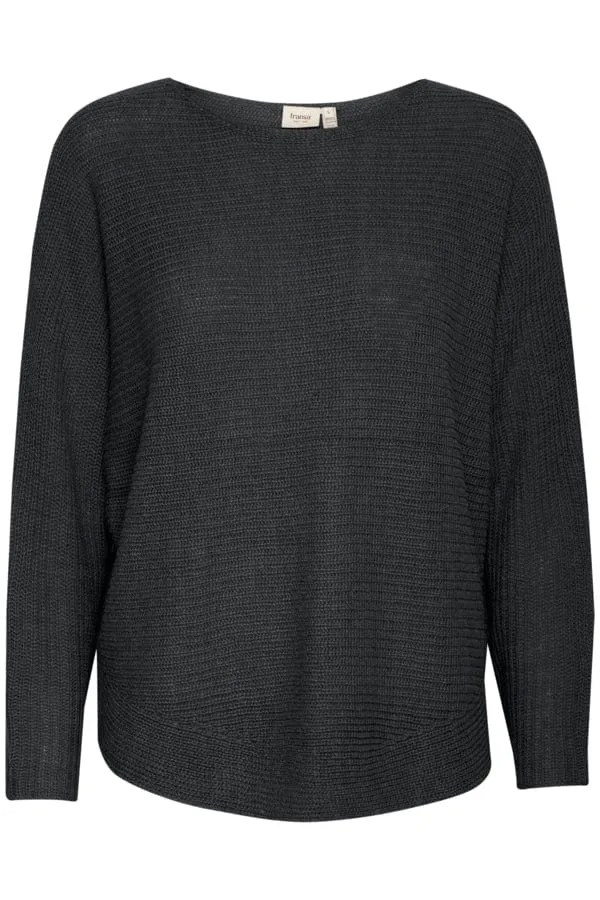 Fransa Batwing Ribbed Jumper Phantom Grey