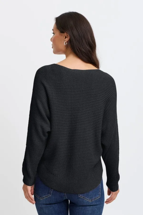 Fransa Batwing Ribbed Jumper Phantom Grey