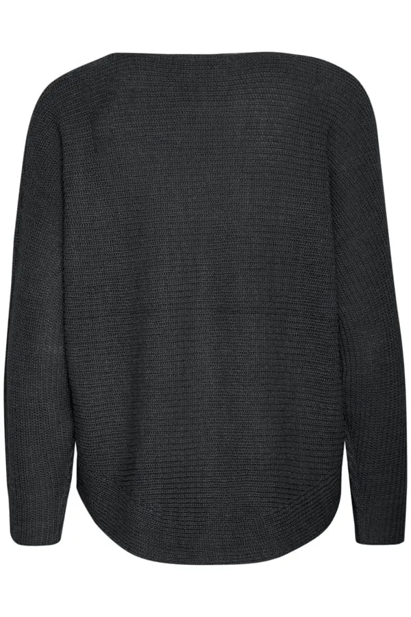 Fransa Batwing Ribbed Jumper Phantom Grey