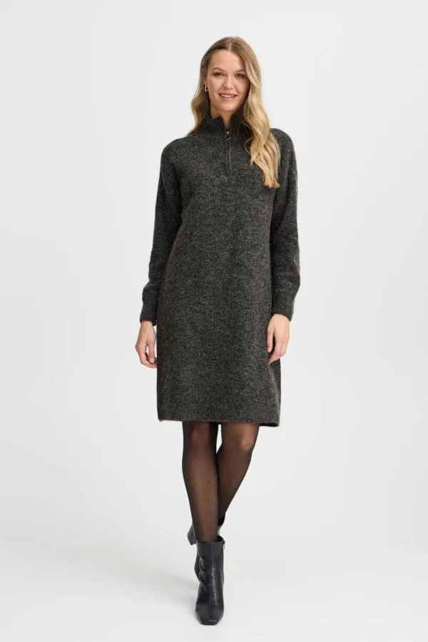 Fransa Knitted Dress Charcoal Grey
