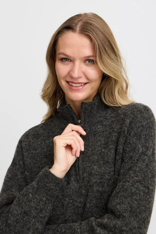 Fransa Knitted Dress Charcoal Grey