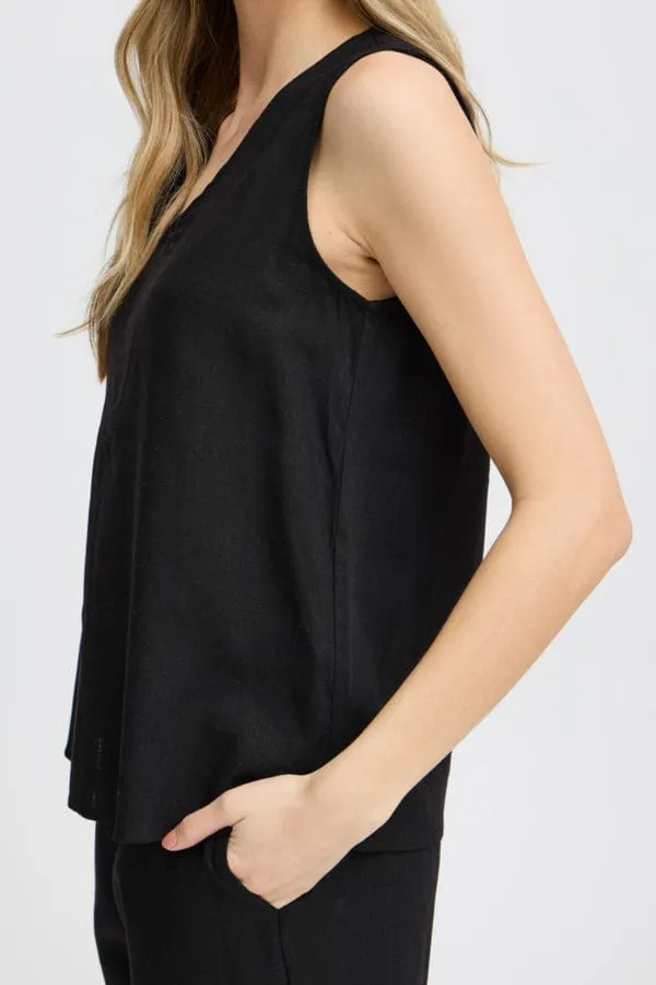 Fransa Linen Blend Top Black