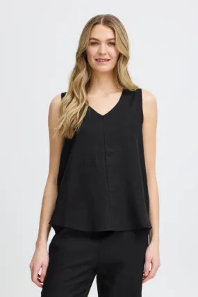 Fransa Linen Blend Top Black