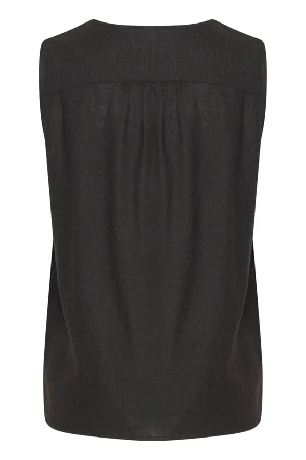 Fransa Linen Blend Top Black