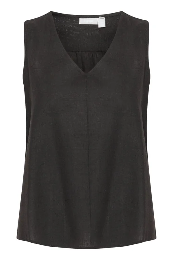 Fransa Linen Blend Top Black
