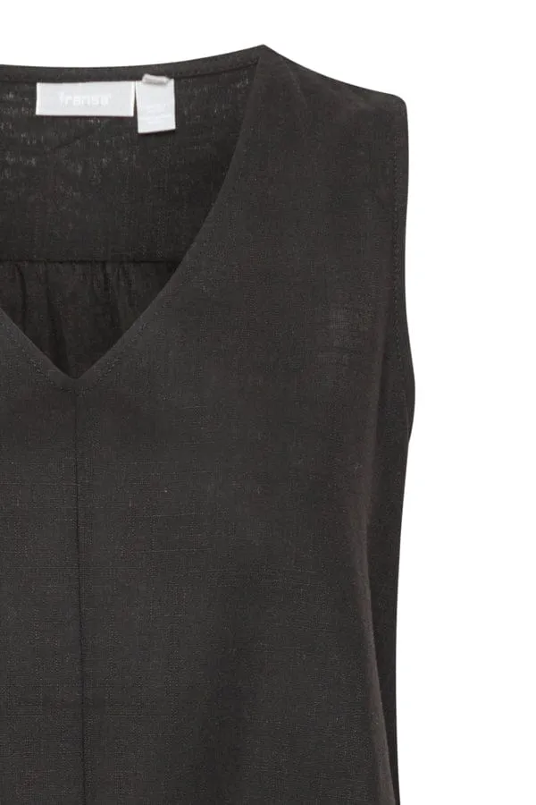 Fransa Linen Blend Top Black