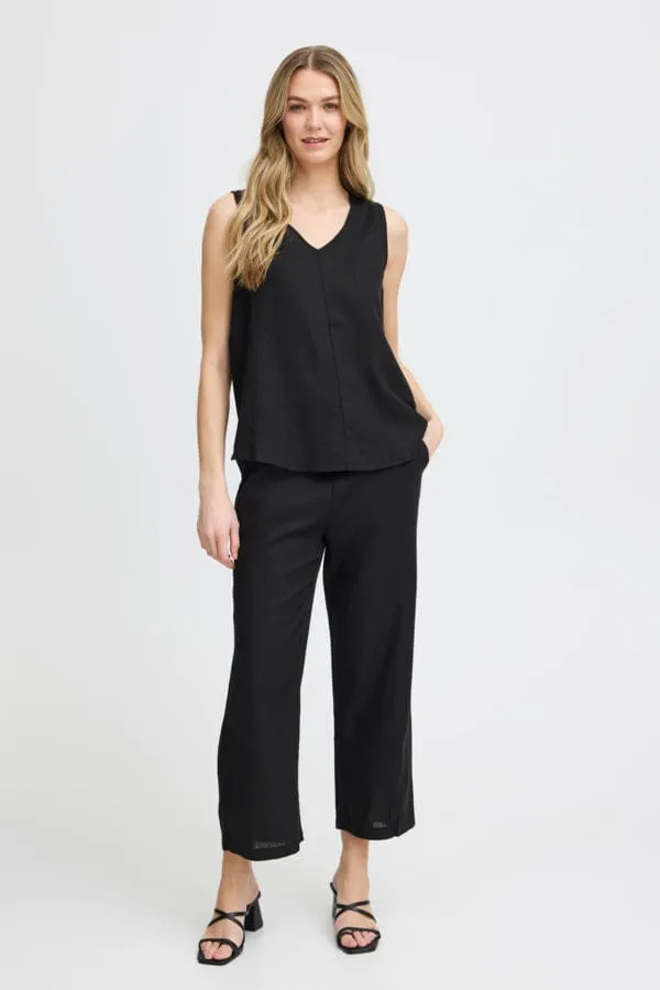 Fransa Linen Blend Top Black