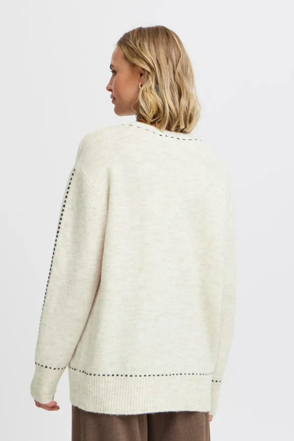 Fransa Stitch Detail Jumper Beige Marl Black