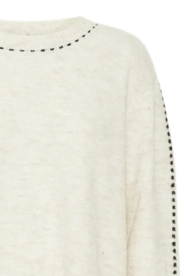 Fransa Stitch Detail Jumper Beige Marl Black